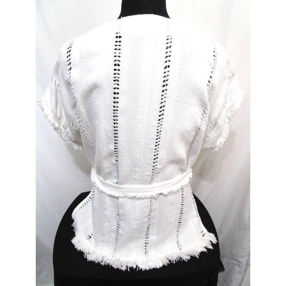 Vintage Handwoven Mexican White Belted Boho Wrap Shirt Women Sz M/L - Picture 10 of 13